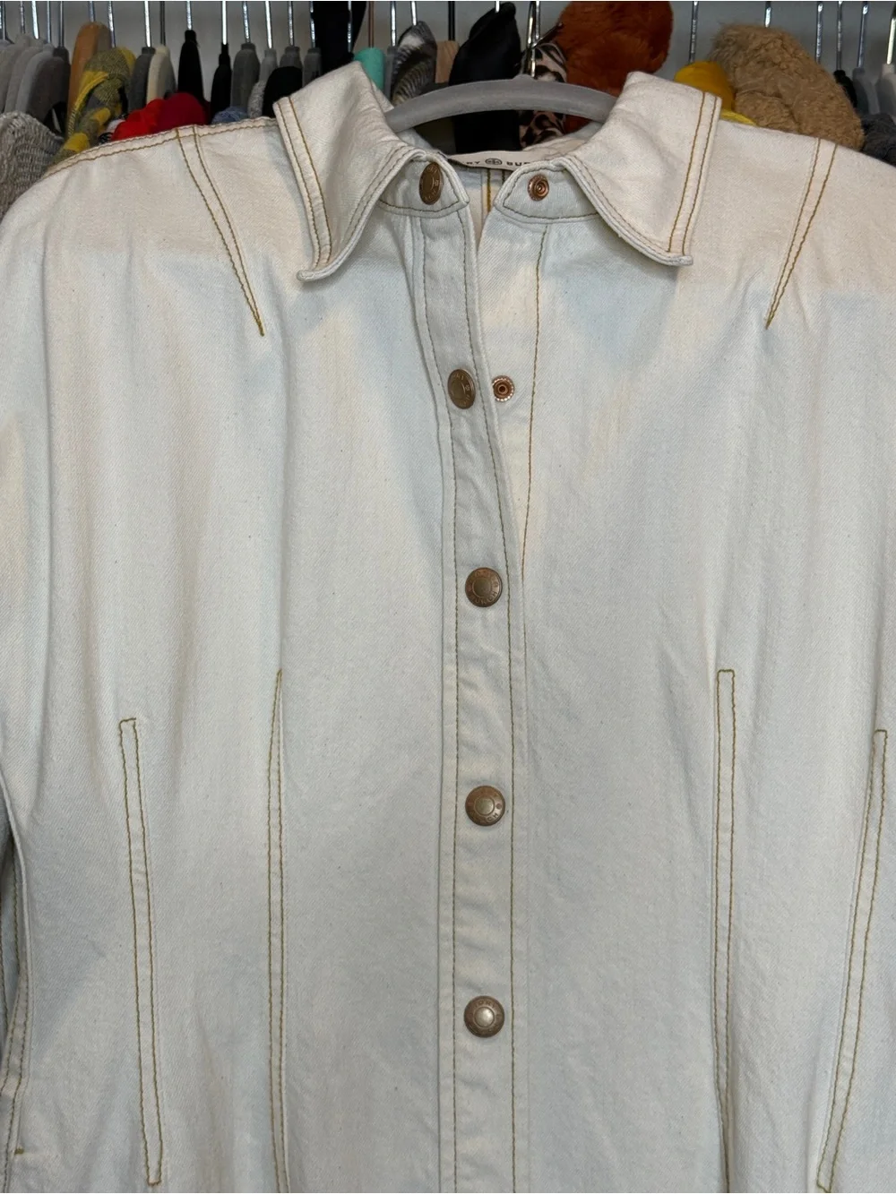 Tory Burch Denim Like Cream Color Full Front Snap Closure Shirt Dress | EUC